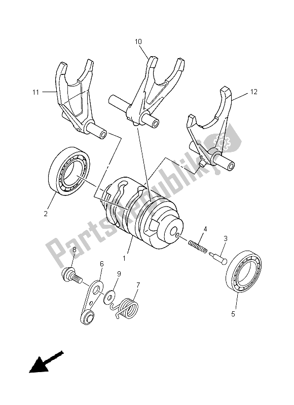 All parts for the Shift Cam & Fork of the Yamaha WR 450F 2015