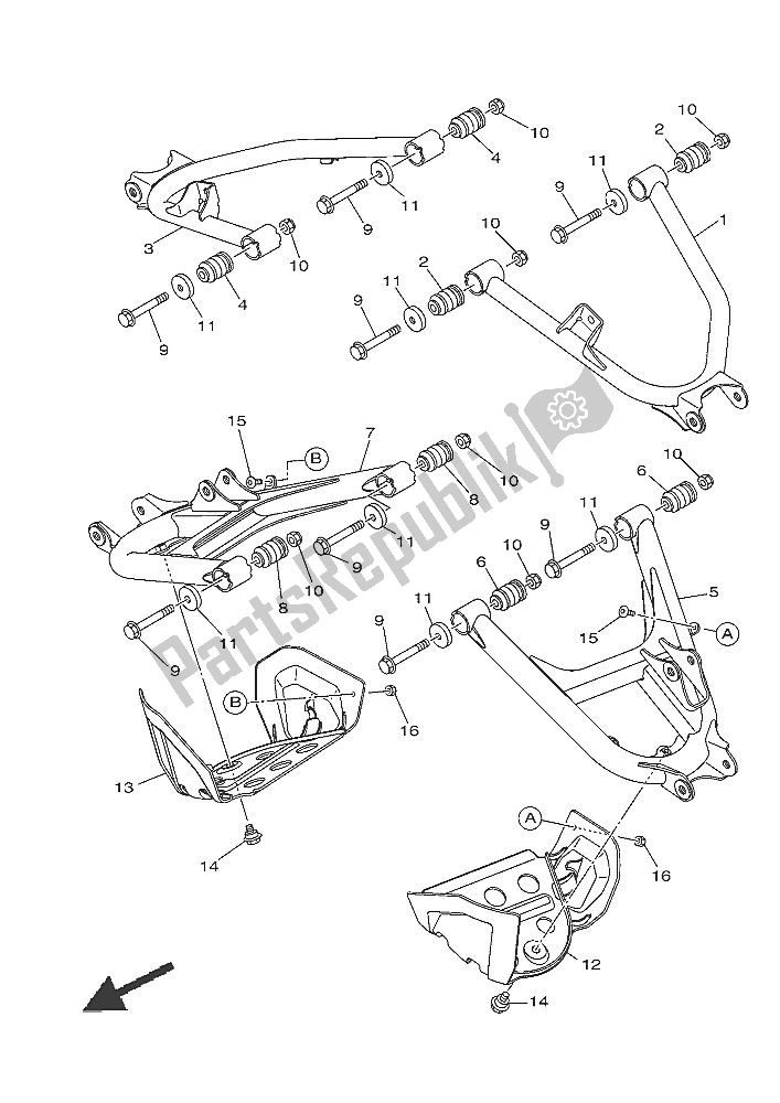 All parts for the Rear Arm of the Yamaha YXM 700 ES 2016