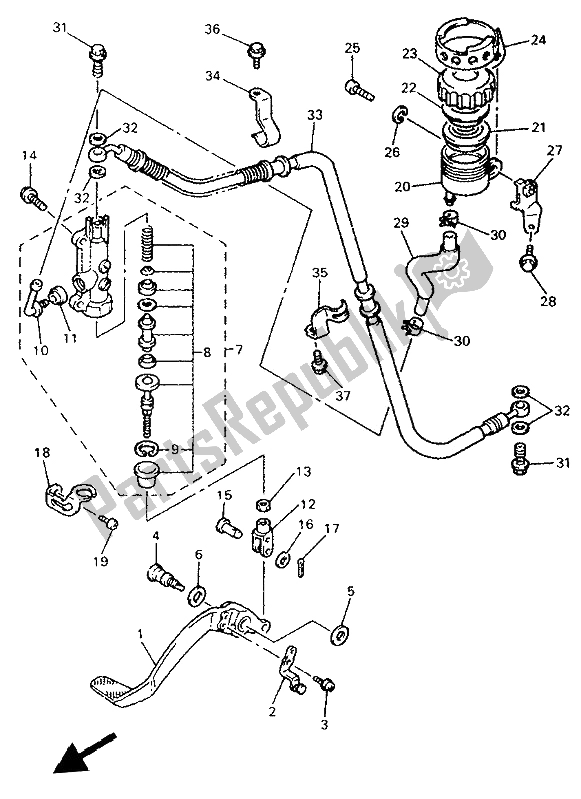 Toutes les pièces pour le Maître-cylindre Arrière du Yamaha YZF 750R 1993