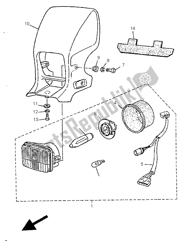 All parts for the Headlight of the Yamaha TT 600E 1996