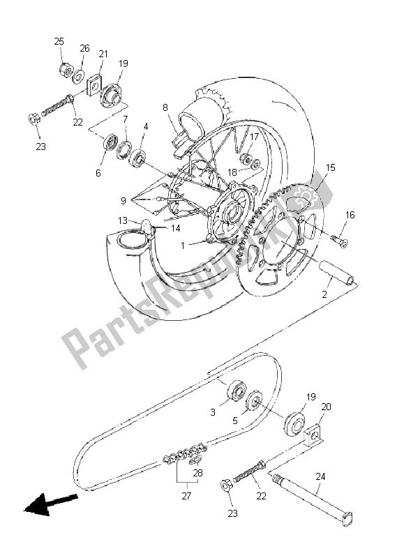 All parts for the Rear Wheel of the Yamaha WR 250F 2011