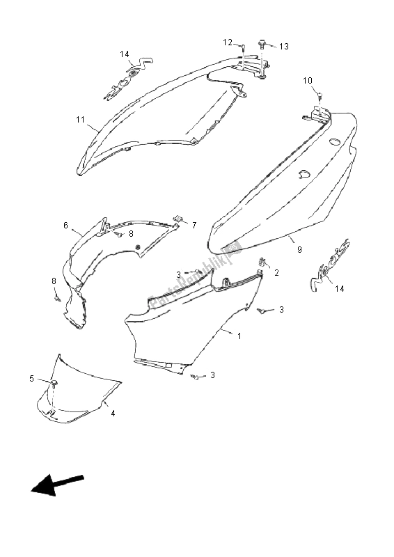 Alle onderdelen voor de Zijdeksel van de Yamaha YN 50R Neos 2011