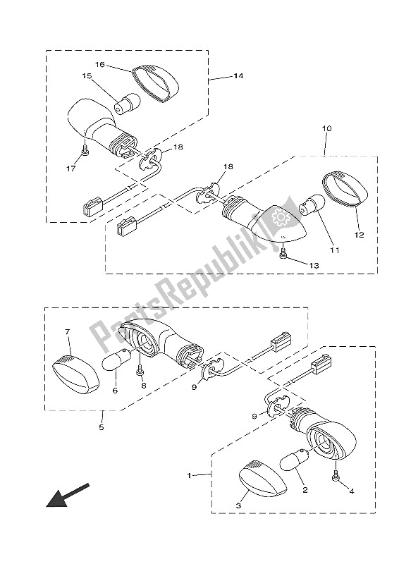 All parts for the Flasher Light of the Yamaha MT-07 A 700 2016