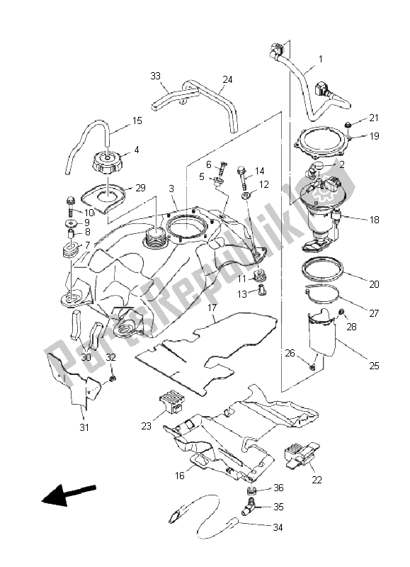 Alle onderdelen voor de Benzinetank van de Yamaha YFM 700R 2008