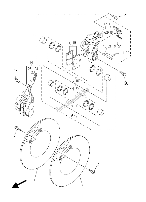 All parts for the Front Brake Caliper of the Yamaha FZ8 SA 800 2015