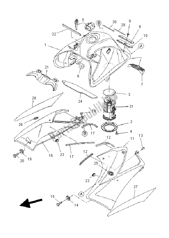 All parts for the Fuel Tank of the Yamaha XT 660X 2011