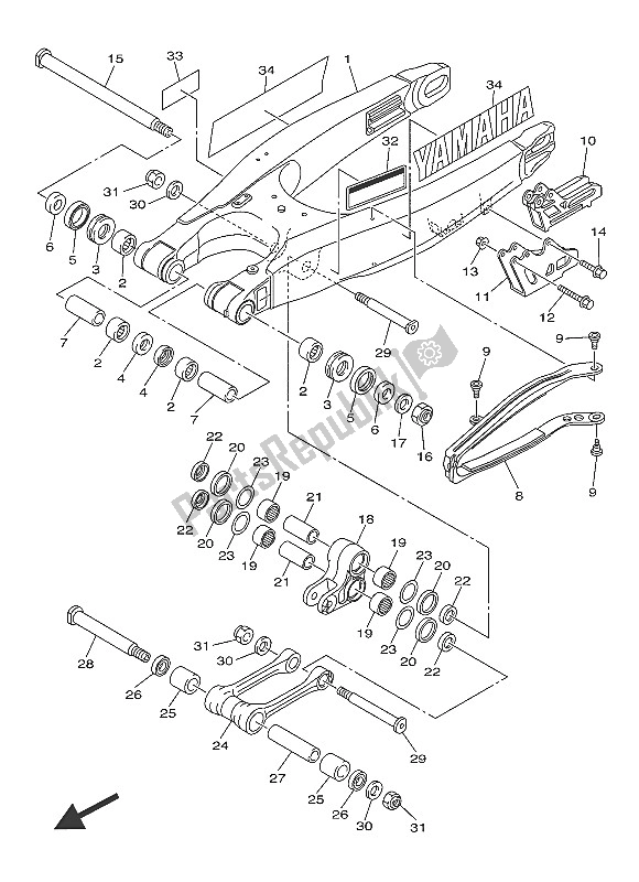 All parts for the Rear Arm of the Yamaha YZ 450F 60 TH Anniversary 2016