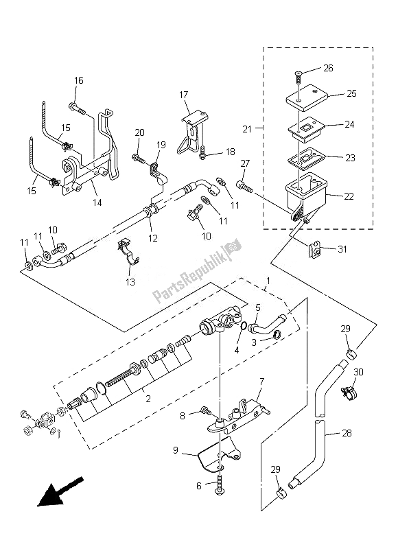 All parts for the Rear Master Cylinder of the Yamaha XVS 1300A 2014