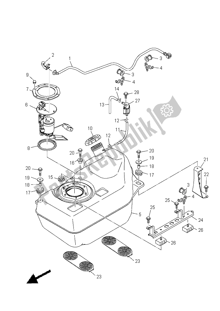 Alle onderdelen voor de Benzinetank van de Yamaha YXM 700E Yamaha Black 2015