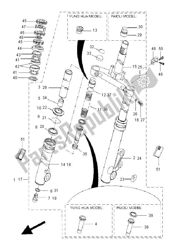 All parts for the Front Fork of the Yamaha CW 50L 2011