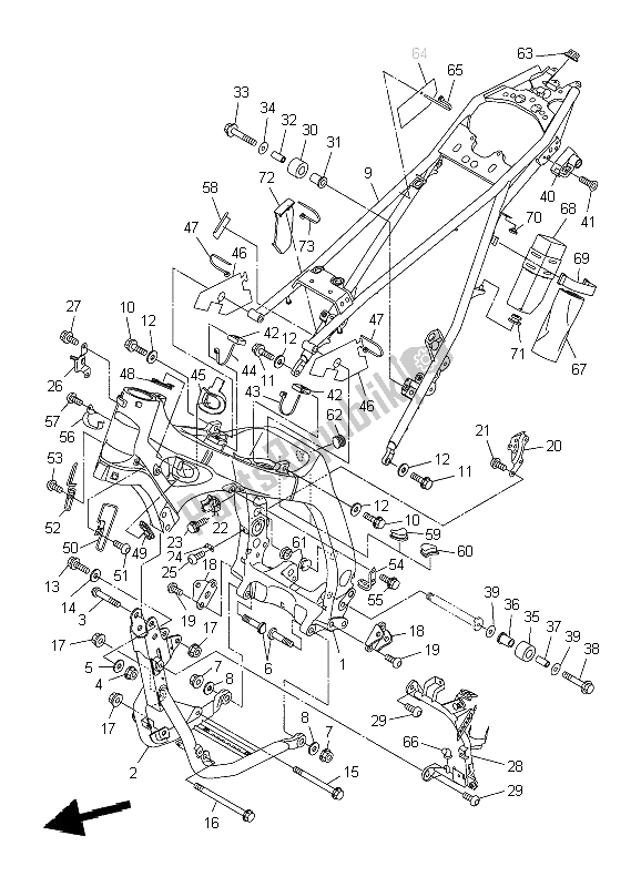 All parts for the Frame of the Yamaha WR 250X 2009