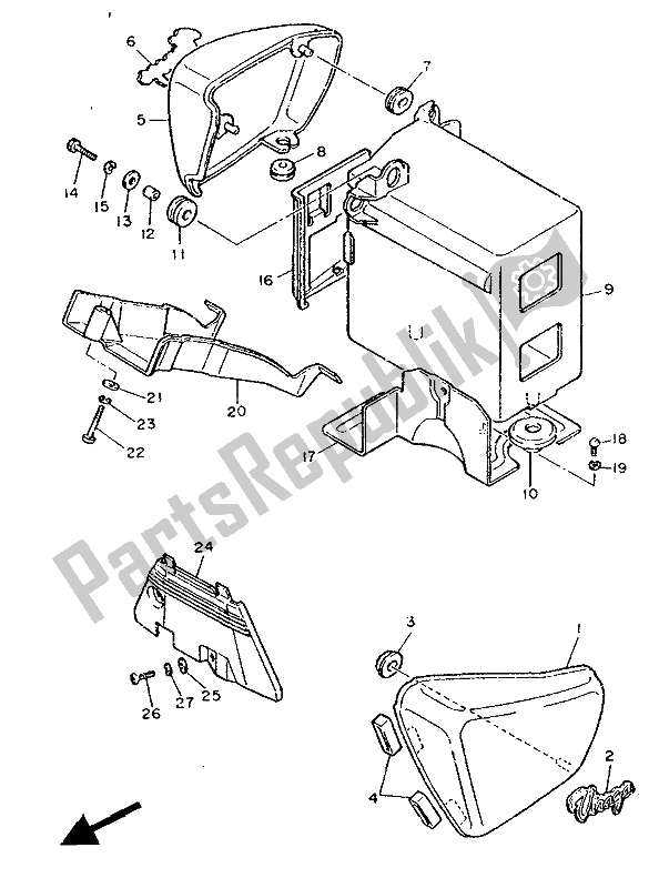 All parts for the Side Cover & Oil Tank of the Yamaha XV 1000 Virago 1986