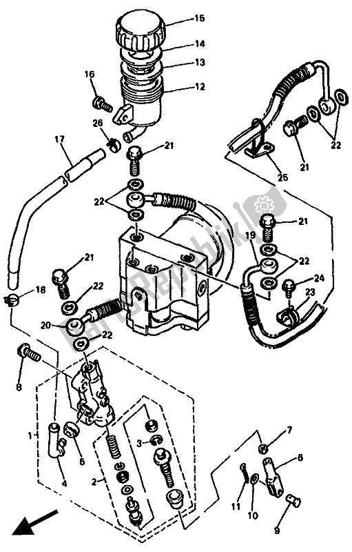 Tutte le parti per il Pompa Freno Posteriore del Yamaha GTS 1000A 1994