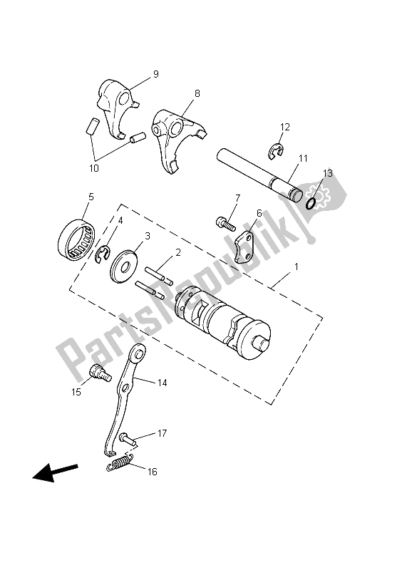 All parts for the Shift Cam & Fork of the Yamaha PW 80 2006