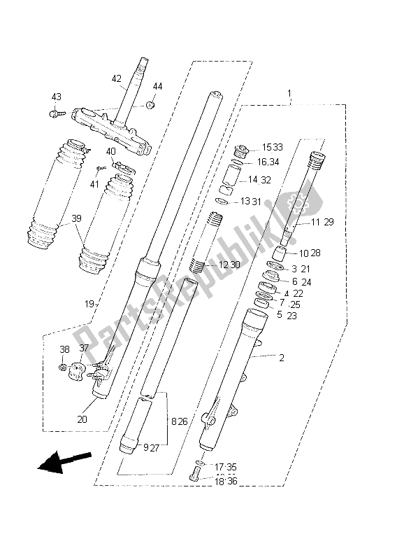 Todas as partes de Garfo Dianteiro do Yamaha XT 600E 2002