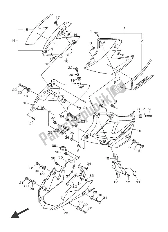 Alle onderdelen voor de Zijkap 2 van de Yamaha XJ6 NA 600 2016