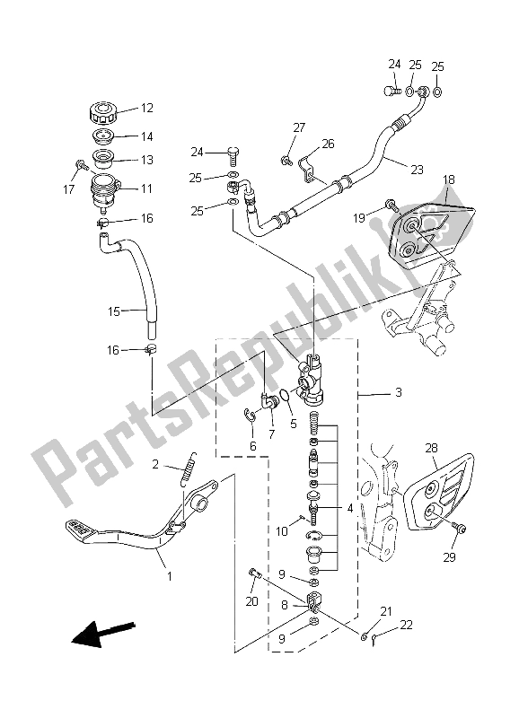 Alle onderdelen voor de Achterste Hoofdcilinder van de Yamaha XT 660X 2006