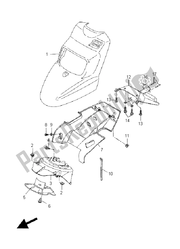 All parts for the Front Fender of the Yamaha CW 50N BWS 2008