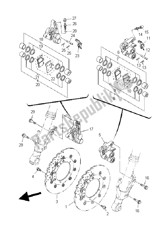 Tutte le parti per il Pinza Freno Anteriore del Yamaha XT 1200Z Tenere 2011