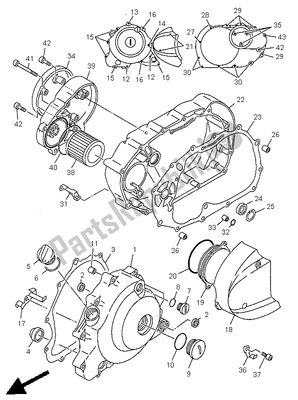 Toutes les pièces pour le Couvercle De Carter 1 du Yamaha XVS 650 Dragstar 1998