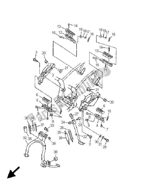 All parts for the Stand & Footrest of the Yamaha XJ 600N 2001