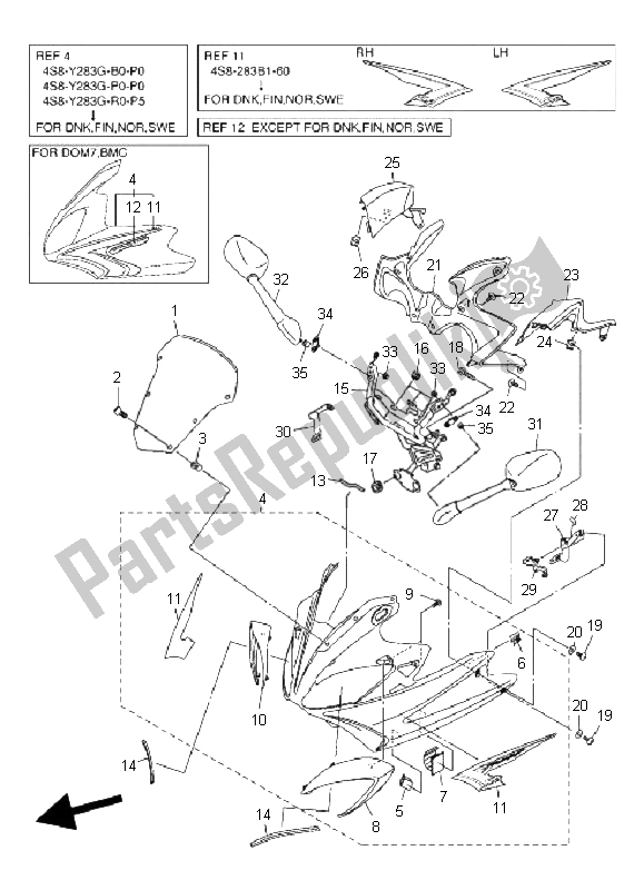 All parts for the Cowling 1 of the Yamaha FZ6 Sahg 600 2009