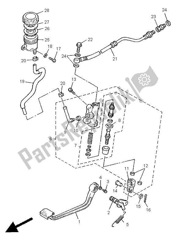 All parts for the Rear Master Cylinder of the Yamaha XJ 900S Diversion 1998