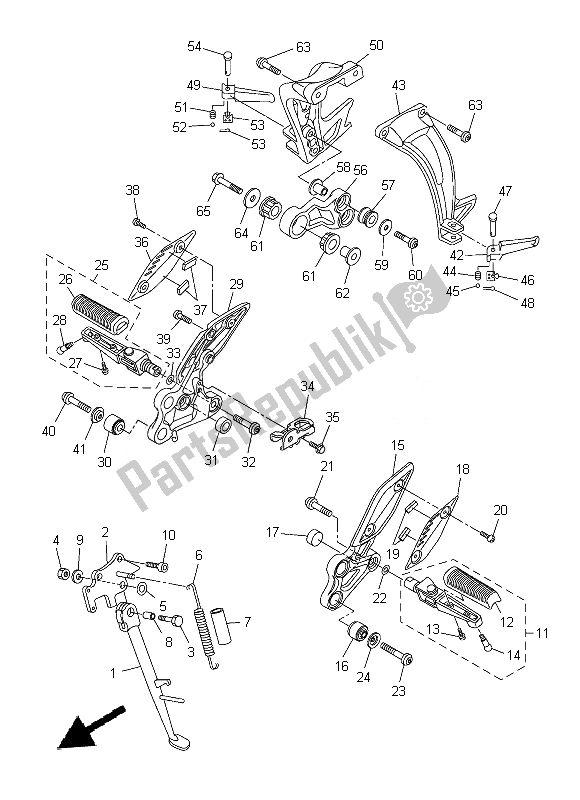 All parts for the Stand & Footrest of the Yamaha FZ8 N 800 2014