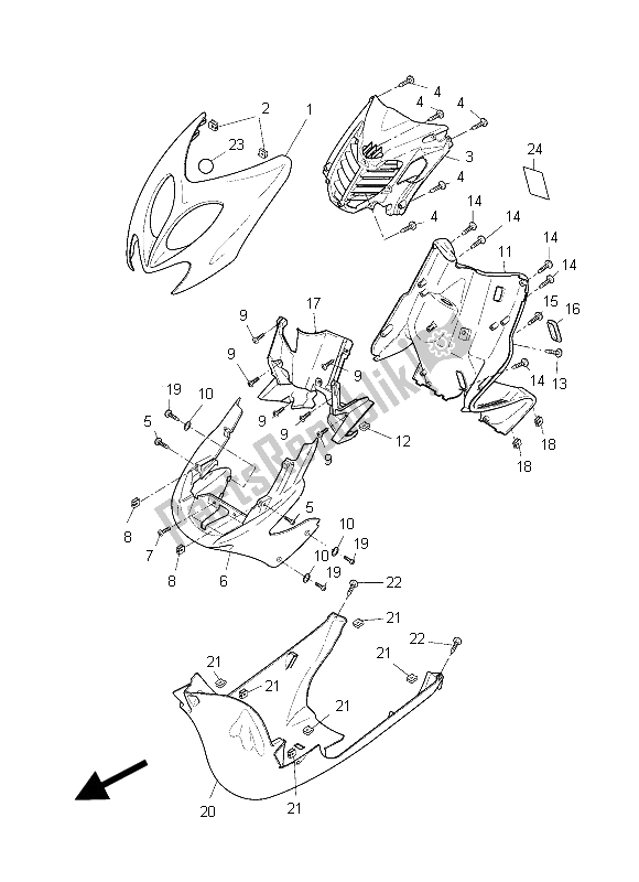 All parts for the Leg Shield of the Yamaha YQ 50 Aerox 2012