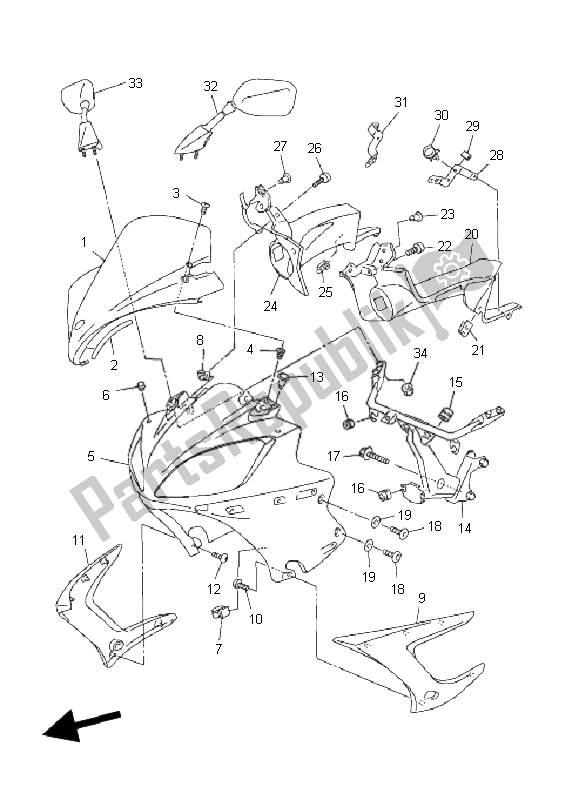 Tutte le parti per il Cowling 1 del Yamaha FZ6 S Fazer 600 2007