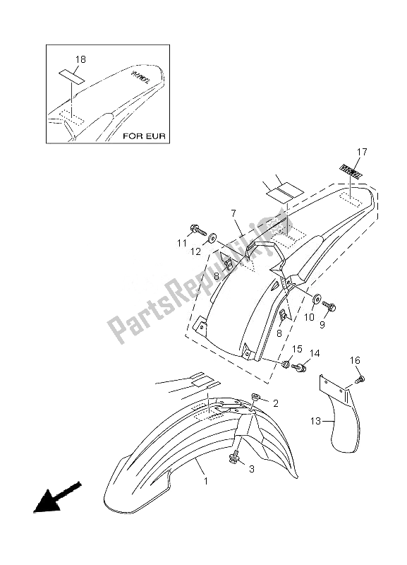 Alle onderdelen voor de Spatbord van de Yamaha YZ 125 2013