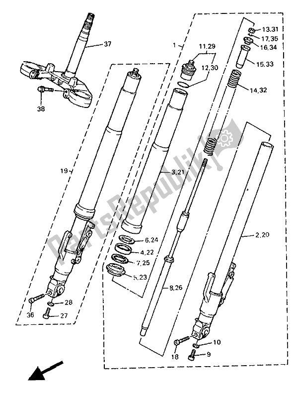 Tutte le parti per il Forcella Anteriore del Yamaha FZR 1000 1994