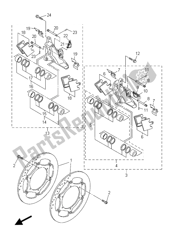 All parts for the Front Brake Caliper of the Yamaha FJR 1300 AS 2015