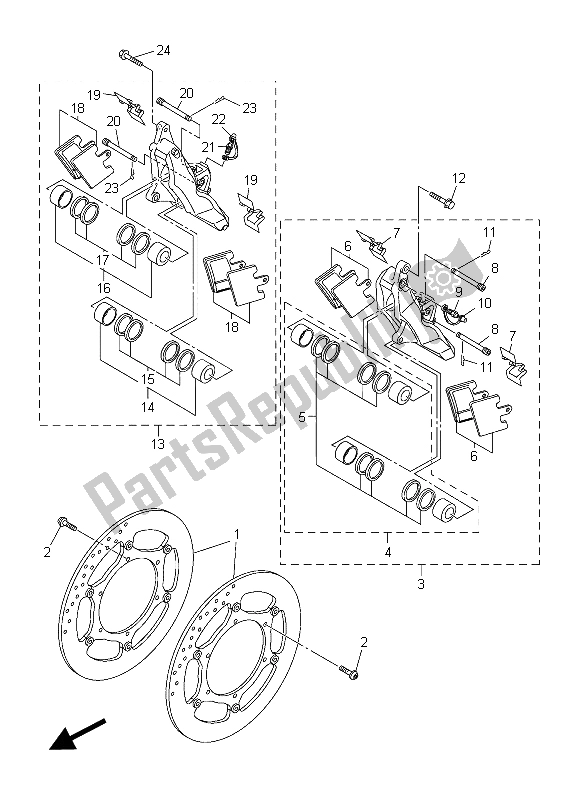 All parts for the Front Brake Caliper of the Yamaha FJR 1300 AS 2015