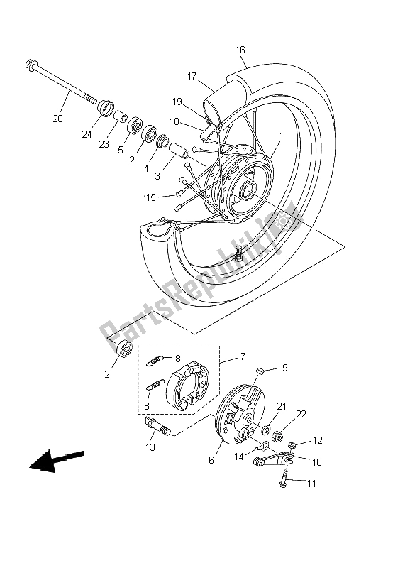 All parts for the Front Wheel (small Wheel) of the Yamaha TT R 125 SW LW 2002