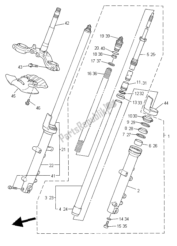 All parts for the Front Fork of the Yamaha YZF 600R Thundercat 2002