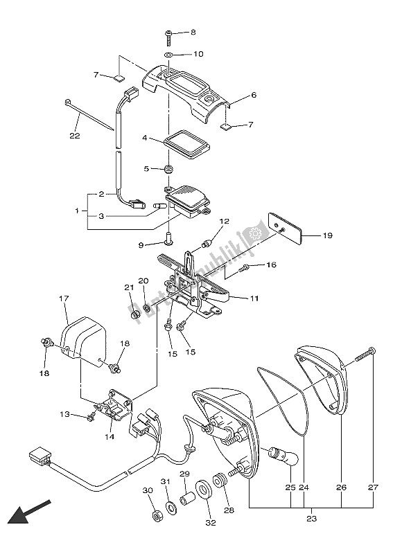 All parts for the Taillight of the Yamaha XVS 1300A 2016