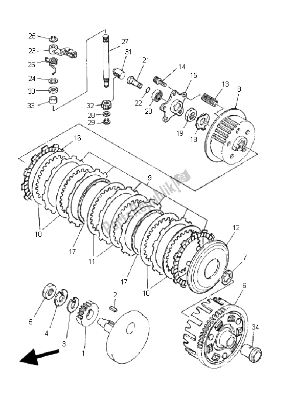 All parts for the Clutch of the Yamaha YFM 350R 2008