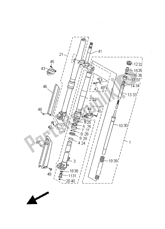 All parts for the Front Fork of the Yamaha YZ 426F 2000