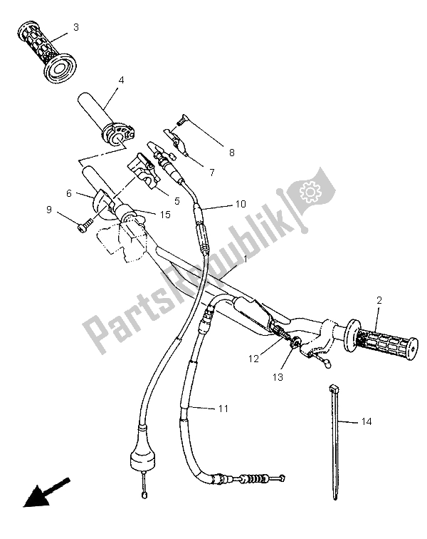 All parts for the Steering Handle & Cable of the Yamaha WR 250Z 1996