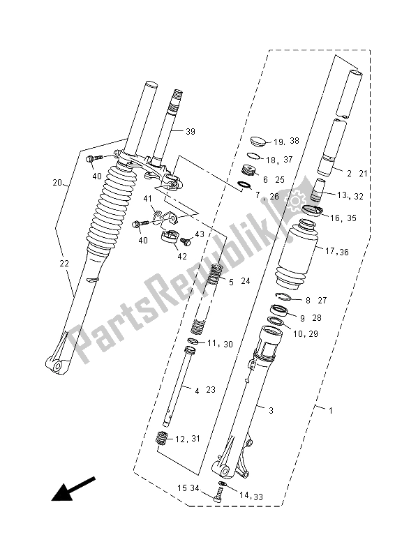 All parts for the Front Fork of the Yamaha TT R 125 LW 2015