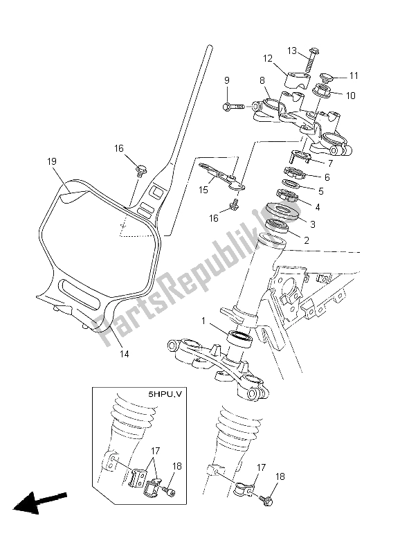 All parts for the Steering of the Yamaha TT R 125 SW LW 2004