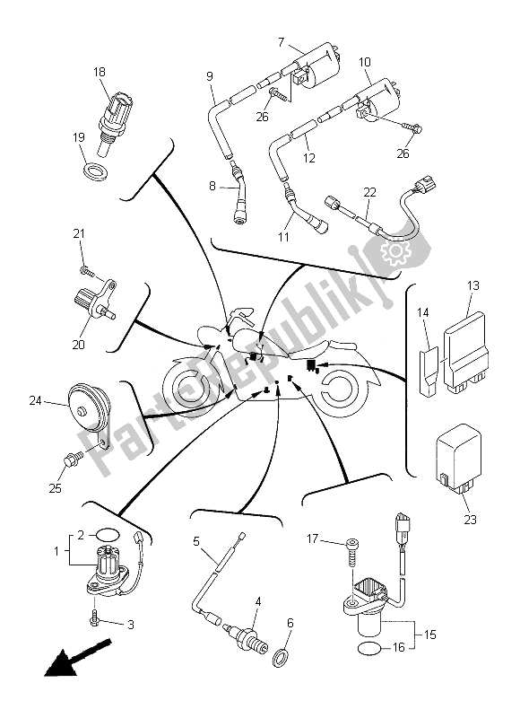 All parts for the Electrical 1 of the Yamaha XVS 1300 CU 2014