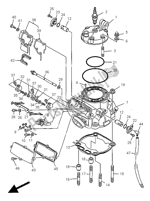 All parts for the Cylinder Head of the Yamaha YZ 250 1999