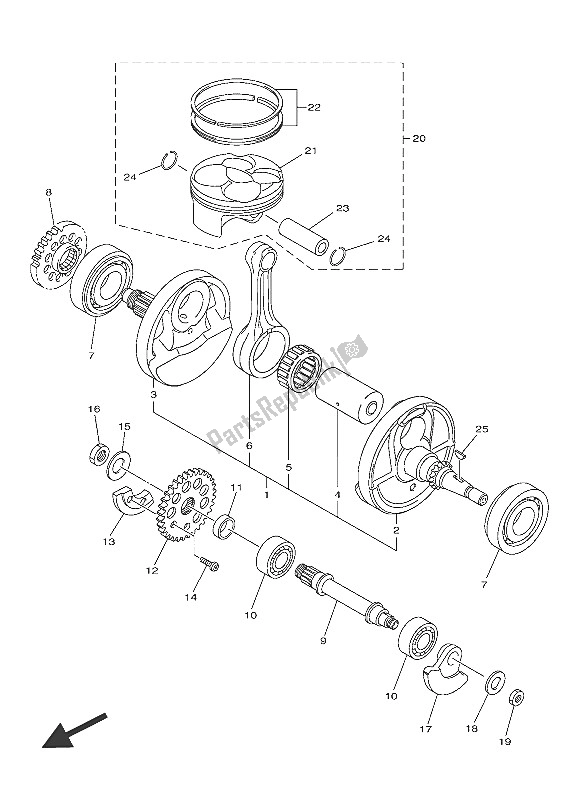 All parts for the Crankshaft & Piston of the Yamaha WR 250F 2016