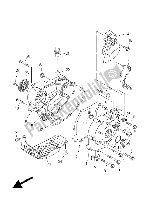 All parts for the Crankcase Cover 1 of the Yamaha TT R 50E 2012