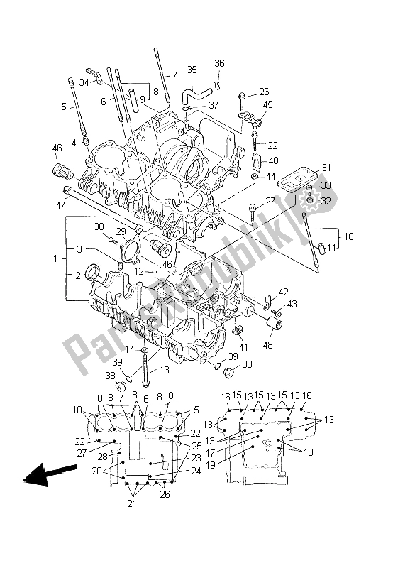 All parts for the Crankcase of the Yamaha XJR 1300 2002