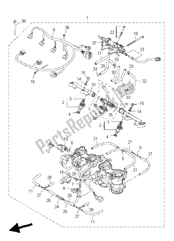 Alle onderdelen voor de Intake 2 van de Yamaha FZ8 N 800 2011