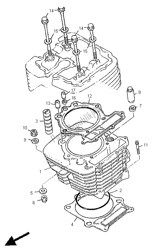 All parts for the Cylinder of the Yamaha TT 600E 1998