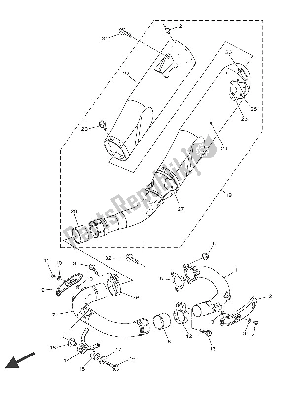 All parts for the Exhaust of the Yamaha YZ 450 FX 2016